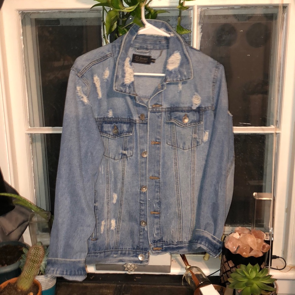 Oversized ripped denim jacket